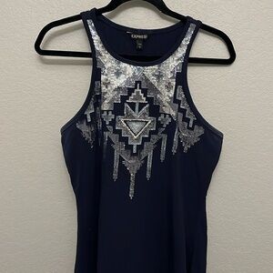 Express navy bodycon dress with silver sequins size L